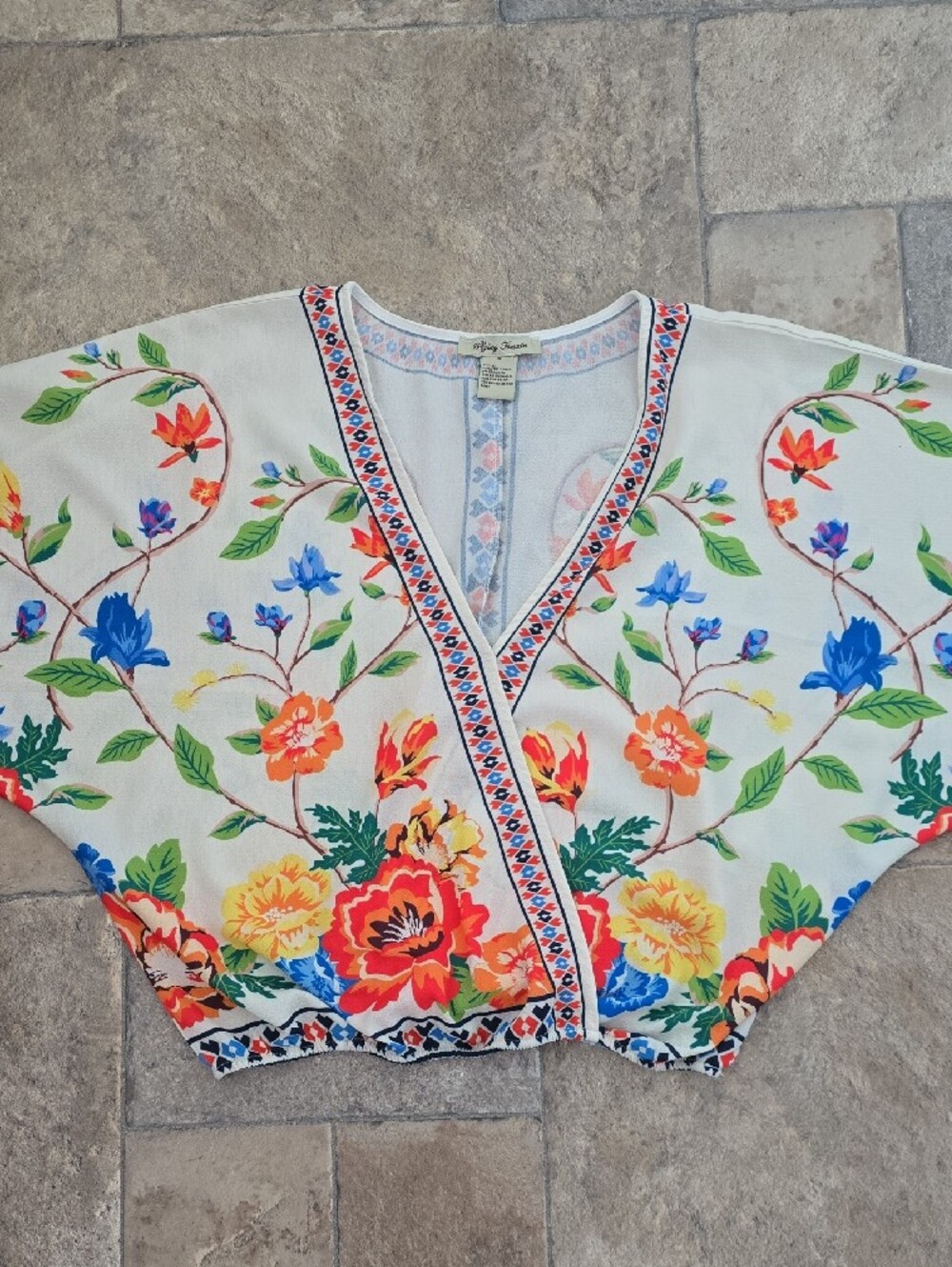 Flying Tomato Boho Floral Kimono Crop Top Wrap Style Small - Picture 2 of 10